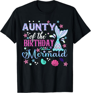 Aunty of The Birthday Mermaid Funny 1St Birthday Girl T-Shirt - T-Shirt | Black