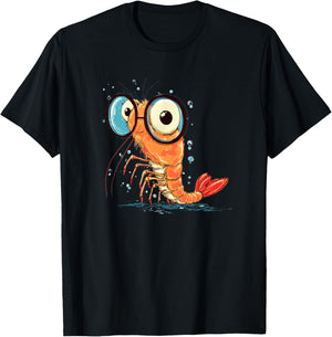 Funny Shrimp Face with Glasses for Seafood and Shrimps Fans T-Shirt - T-Shirt | Black