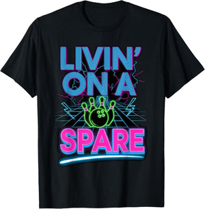 Vintage Bowling Shirts Bowler, Livin' On A Spare T-Shirt - T-Shirt | Black