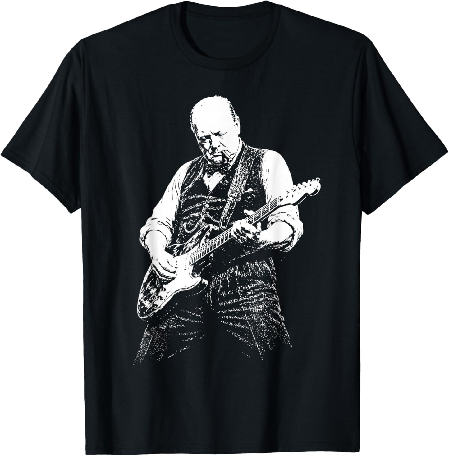 Retro Winston Churchill Playing Guitar T-Shirt - T-Shirt | Black