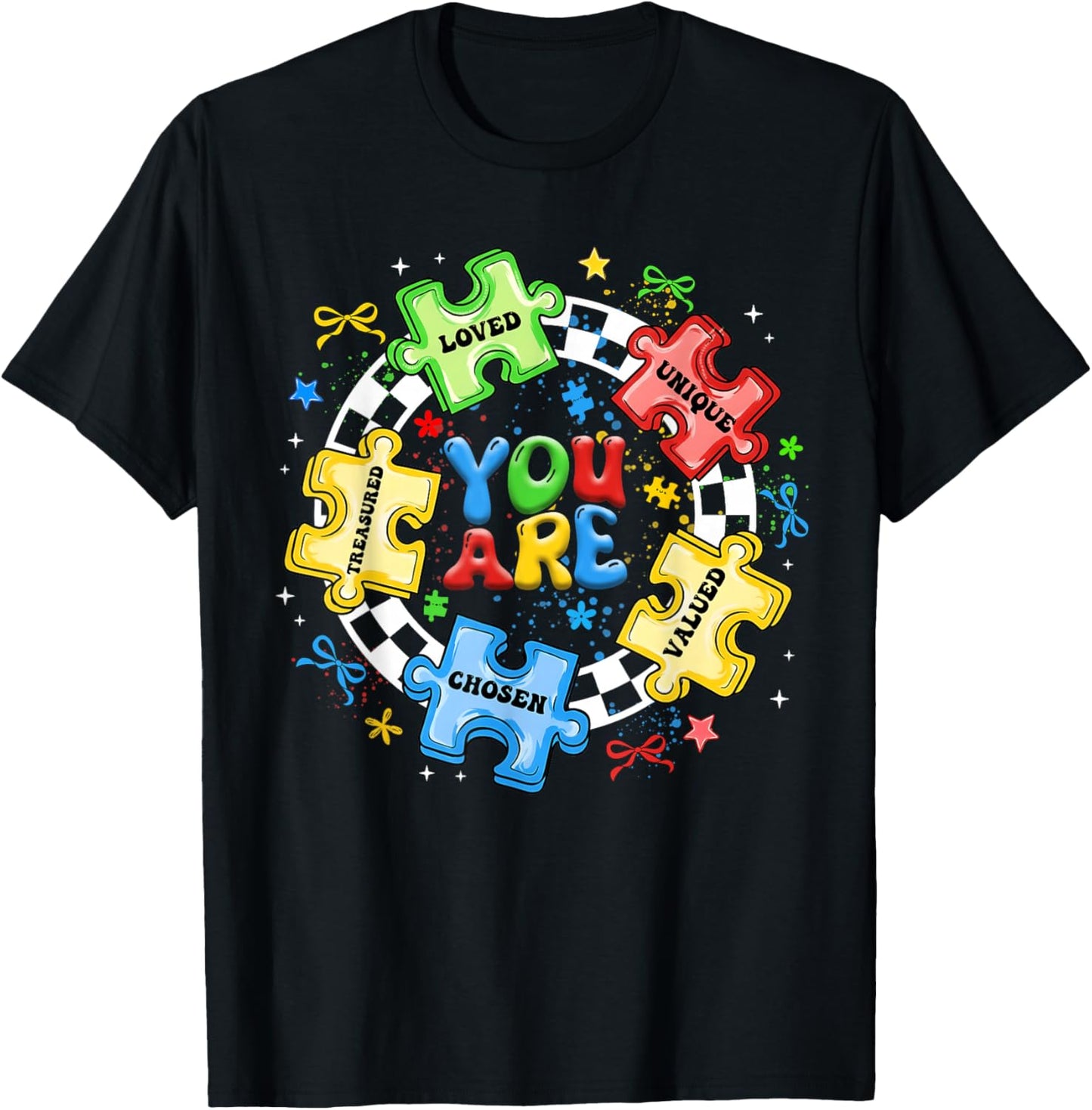 You are Loved Unique Coquette Bow Autism Awareness Girl Kid T-Shirt - T-Shirt | Black