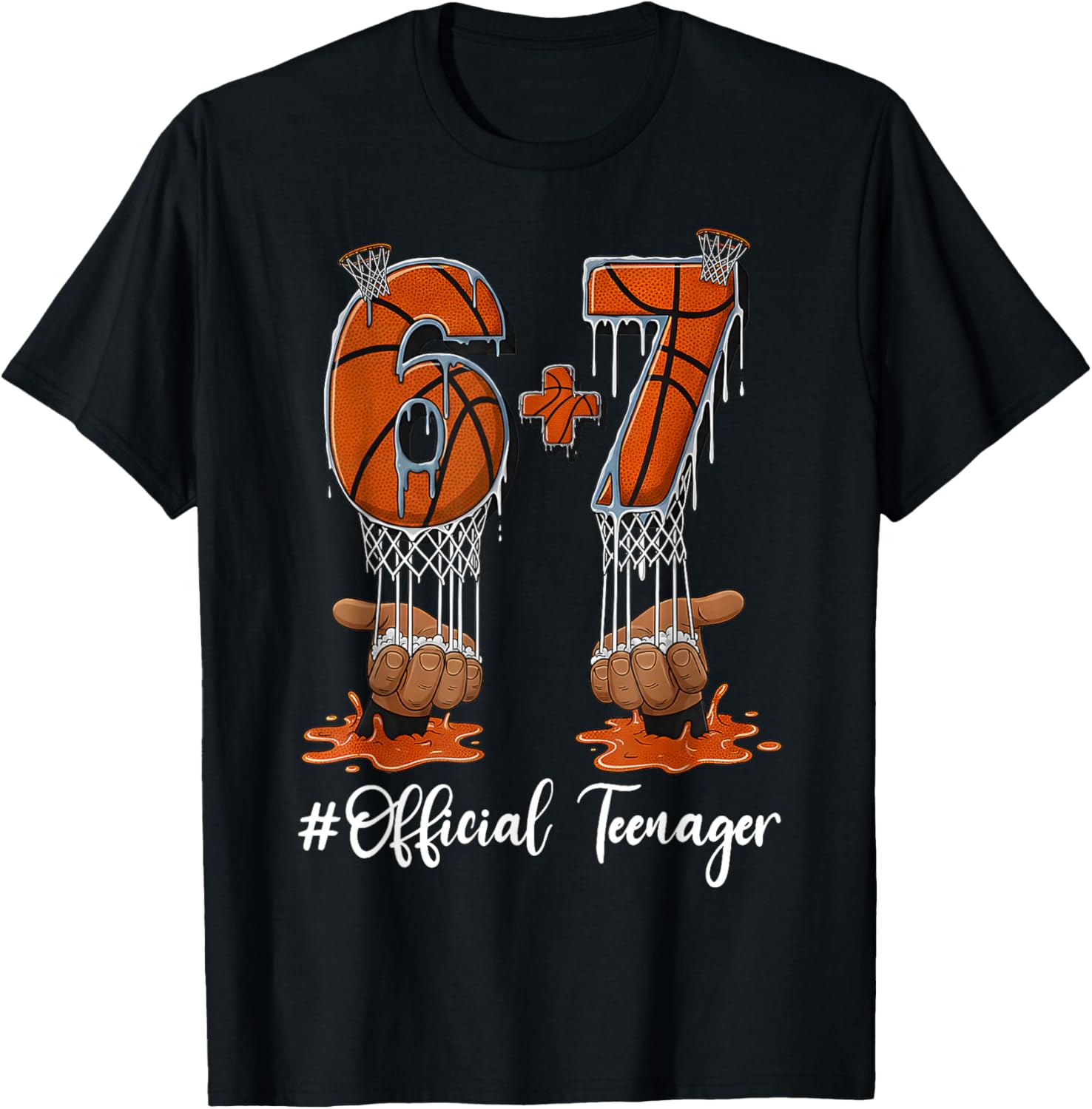 6+7 = 13 Year Old Boys Girls Teenager 13th Birthday Funny 67 T-Shirt - T-Shirt | Black