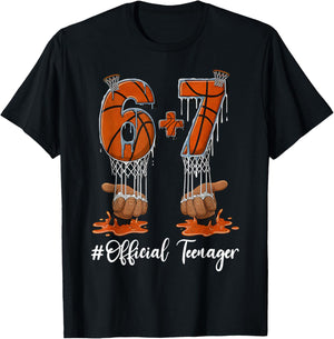 6+7 = 13 Year Old Boys Girls Teenager 13th Birthday Funny 67 T-Shirt - T-Shirt | Black