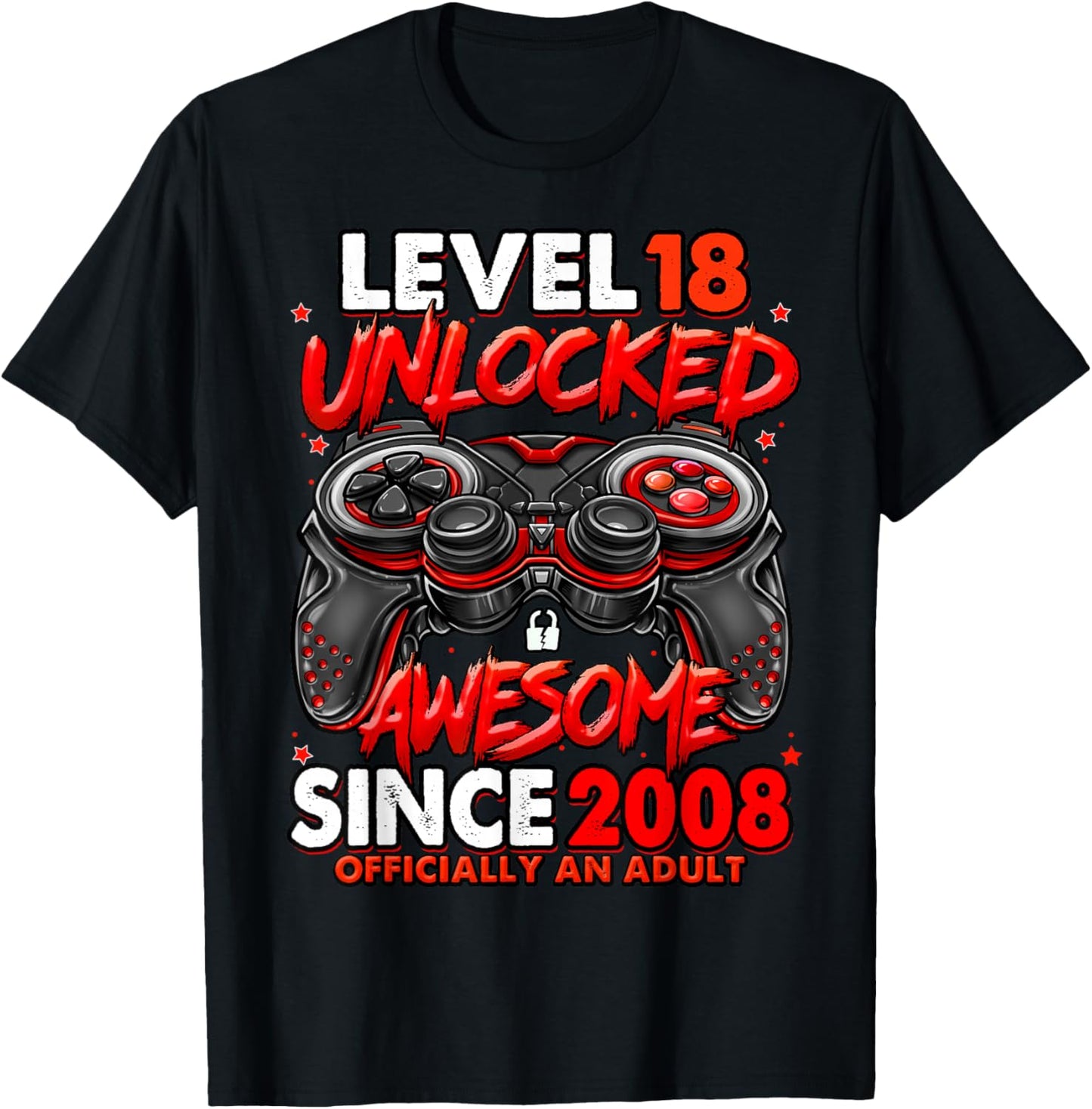 Level 18 Unlocked Awesome Since 2008 18th Birthday Gaming T-Shirt - T-Shirt | Black