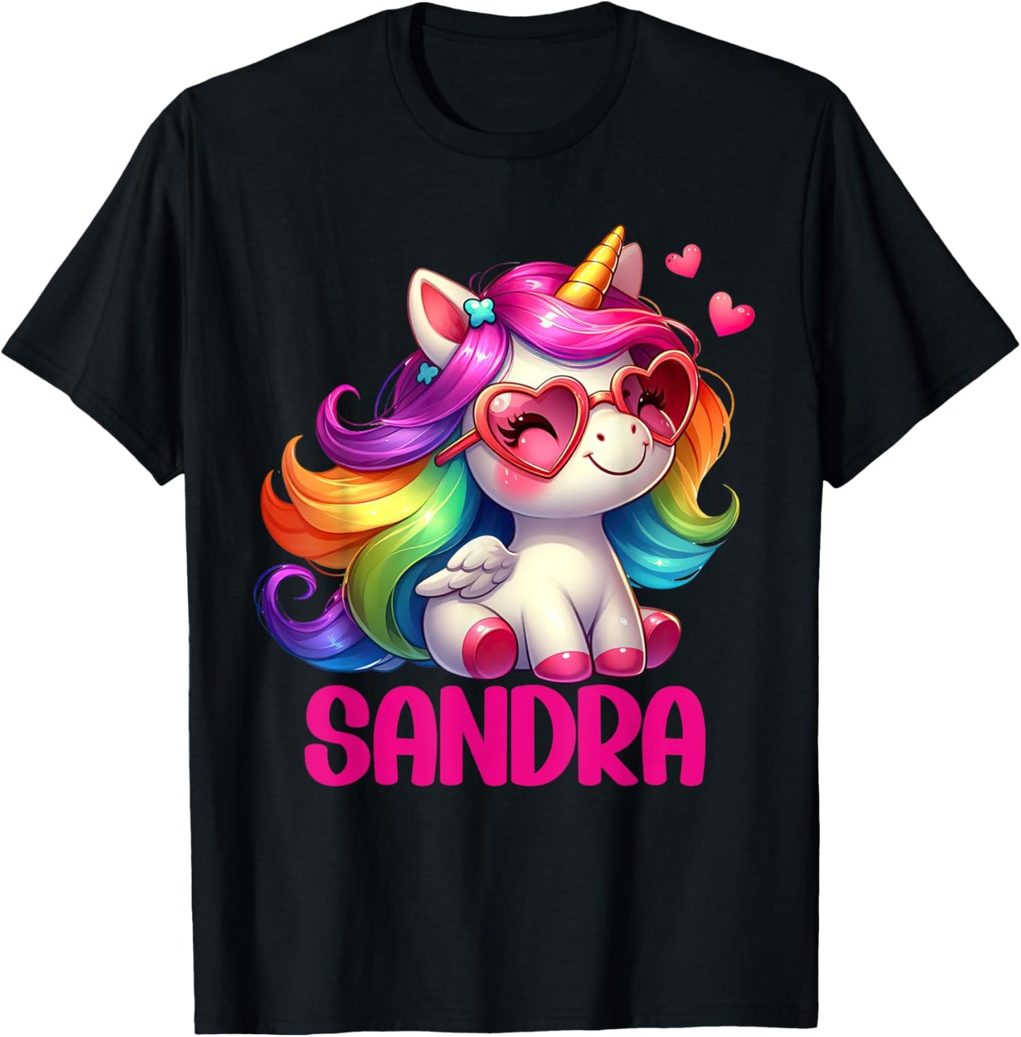 Sandra Personalized Name Colorful Unicorn Women Girls T-Shirt - T-Shirt | Black