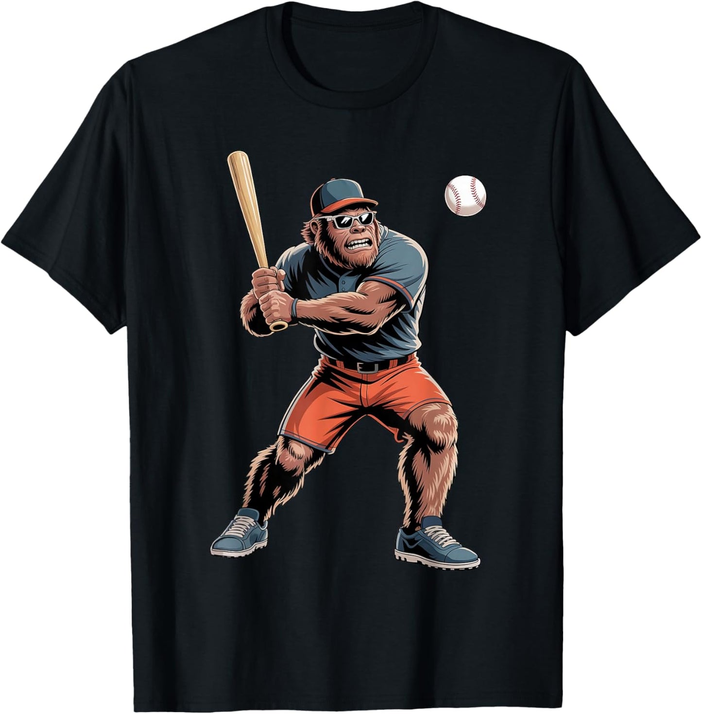Funny Bigfoot Playing Baseball Boys Kids Men Baseball Player T-Shirt - T-Shirt | Black