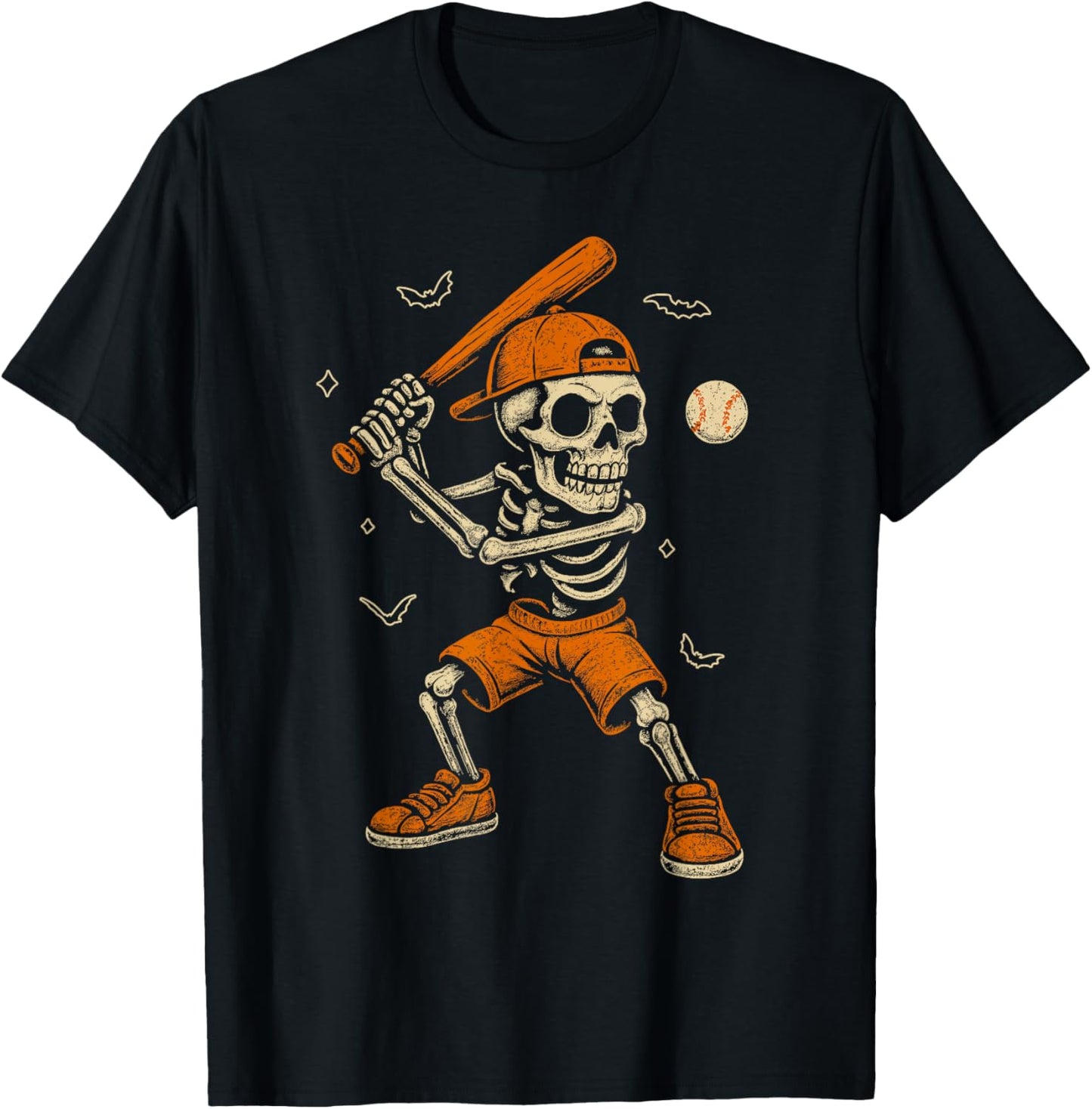 Skeleton Baseball Player Funny Costume Halloween Men Boys T-Shirt - T-Shirt | Black