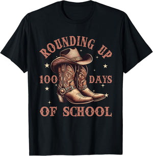 Rounding Up 100 Days of School Cowboy T-Shirt - T-Shirt | Black
