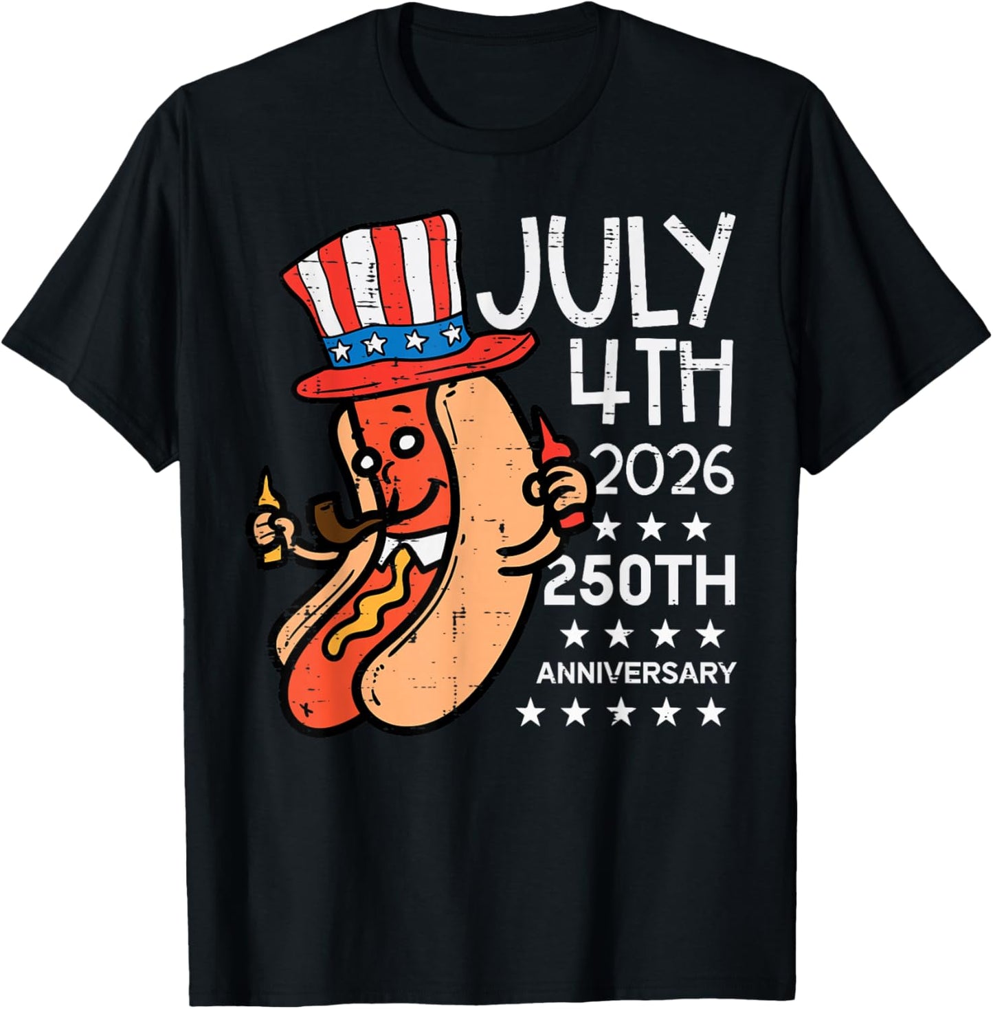 July 4th 2026 250th Anniversary Hotdog 250 Years USA Men Kid T-Shirt - T-Shirt | Black