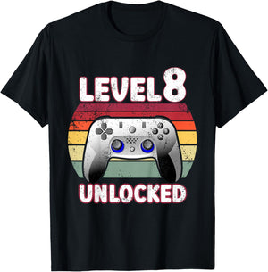 8 Year Old Birthday Boy Gaming 8th Birthday Gamer Eight Bday T-Shirt - T-Shirt | Black