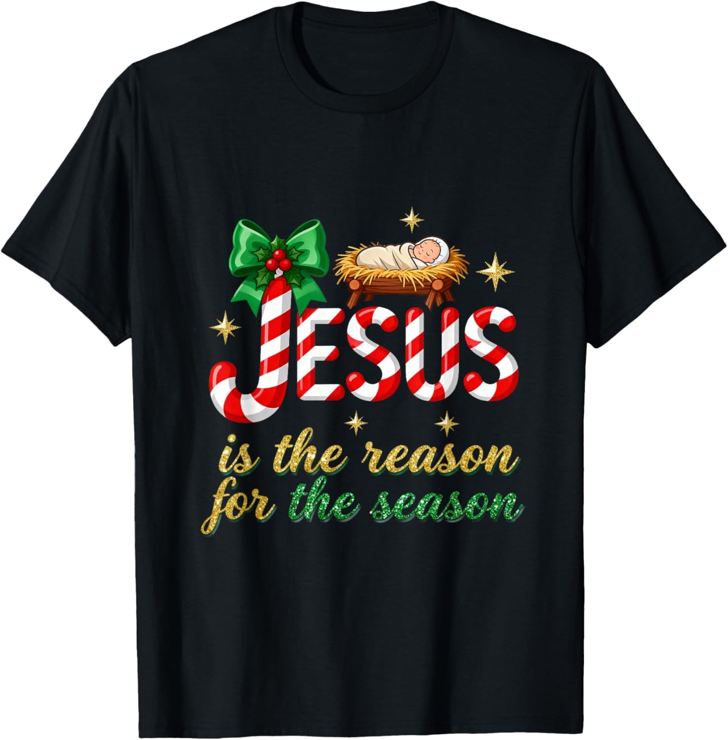 Jesus Xmas Christian Bow Bible The Reason for Season T-Shirt - T-Shirt | Black