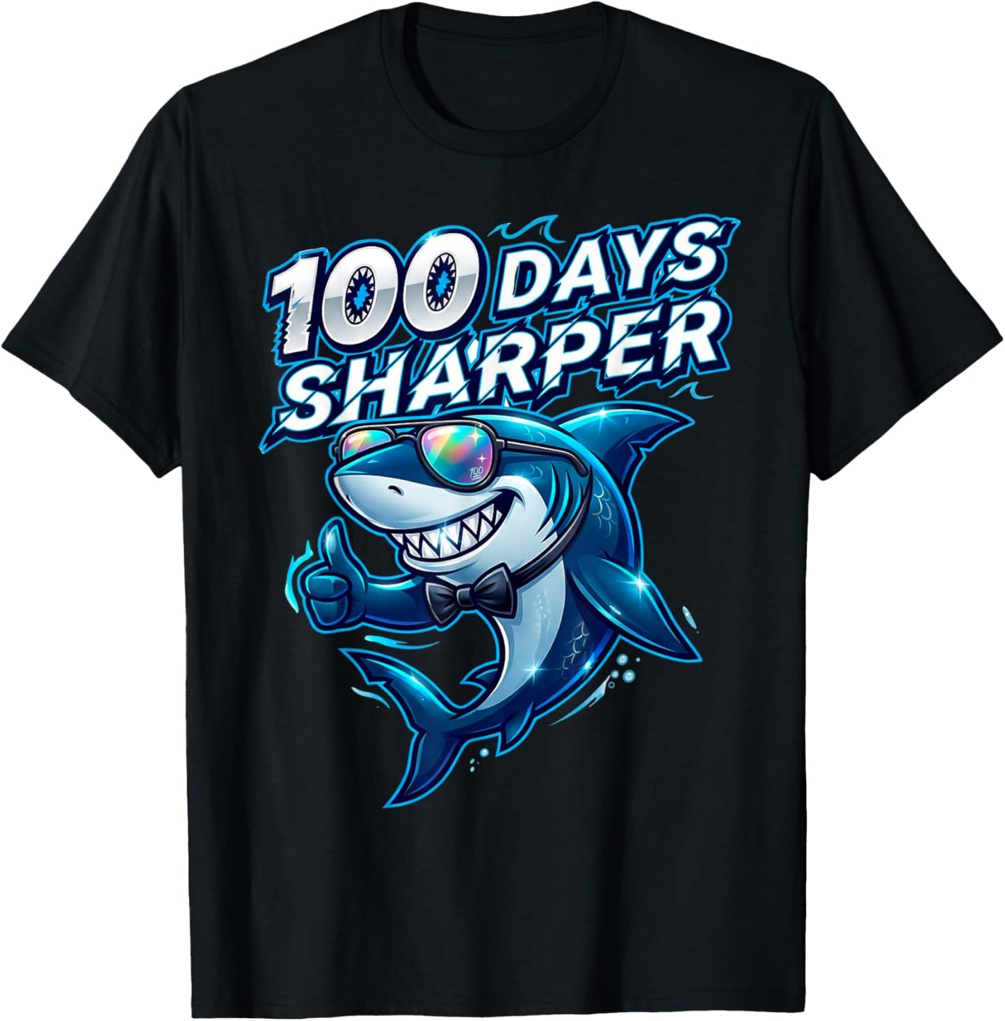100 Days Sharper 100th Day of School Shark T-Shirt - T-Shirt | Black