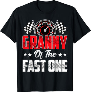 Granny of The Fast One Birthday 1st Race Car Family T-Shirt - T-Shirt | Black