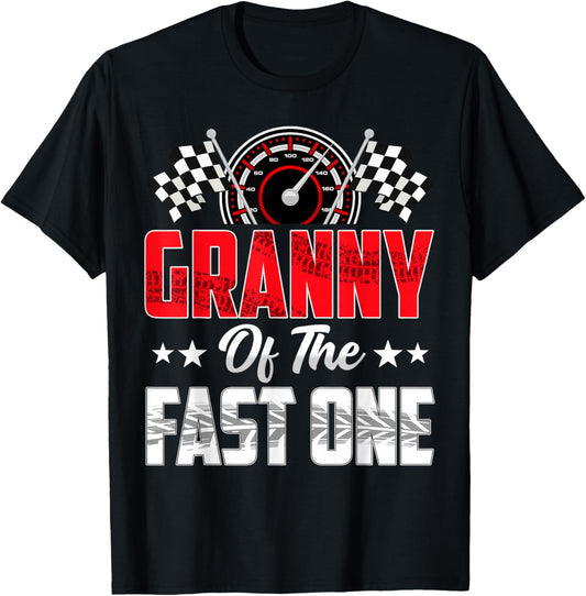 Granny of The Fast One Birthday 1st Race Car Family T-Shirt - T-Shirt | Black