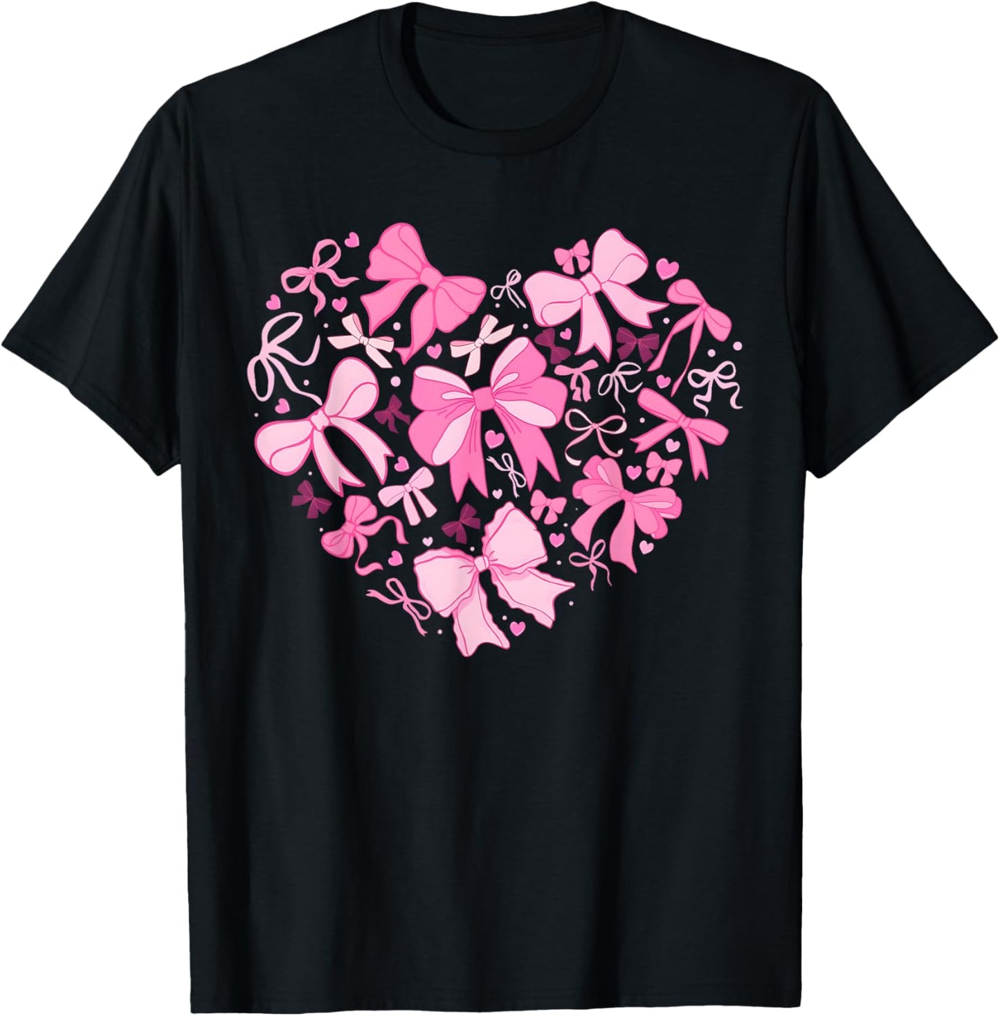 Valentine Coquette Pink Bow Heart Women Girls Kids T-Shirt - T-Shirt | Black