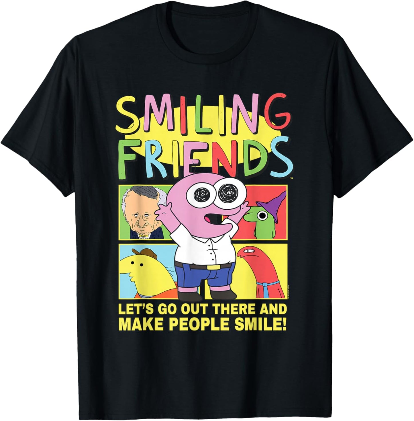 Smiling Friends Make People Smile PIM Funny Cartoon T-Shirt - T-Shirt | Black