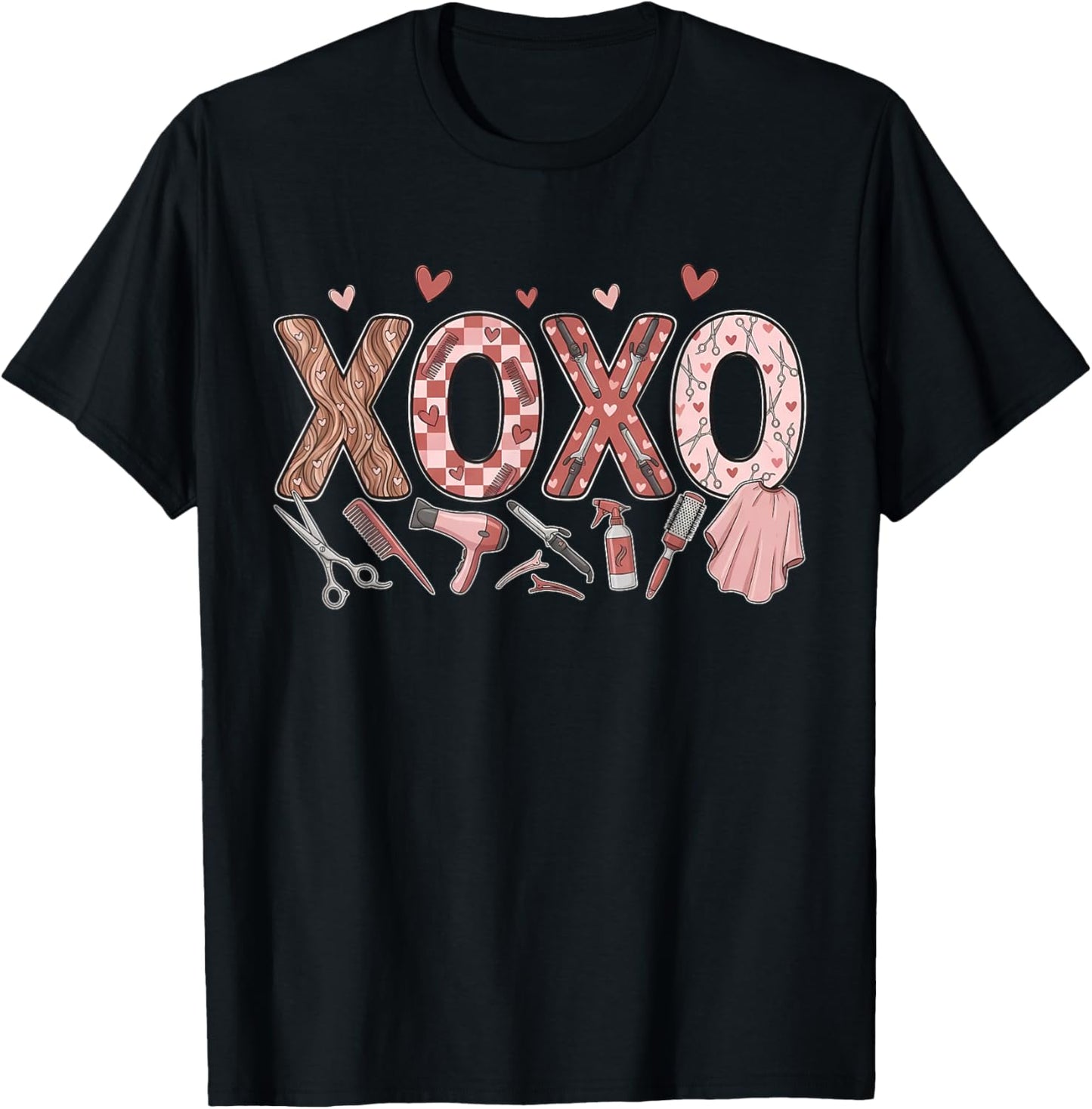 XOXO Hairstylist Valentines Hairdresser Cosmetologist Spa T-Shirt - T-Shirt | Black
