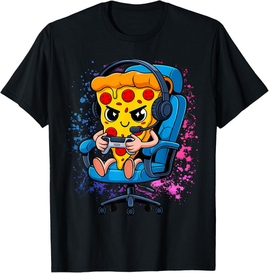 Gamer Pizza Video Gaming Funny Food Men Boys Kids Teen Youth T-Shirt - T-Shirt | Black