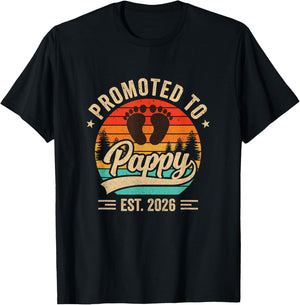 Promoted to Pappy Est 2026 Grandparents Baby Announcement T-Shirt - T-Shirt | Black