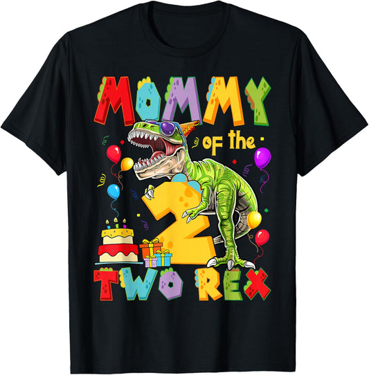 Mommy of The Two Rex 2nd Birthday Boy Dinosaur T-Rex T-Shirt - T-Shirt | Black
