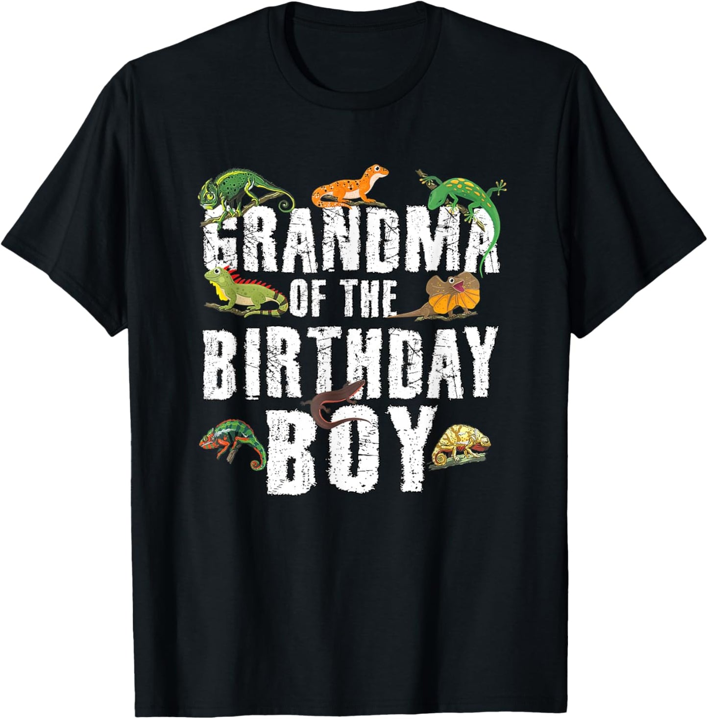 Grandma of The Birthday Boy Reptiles Lizard Themed Party T-Shirt - T-Shirt | Black