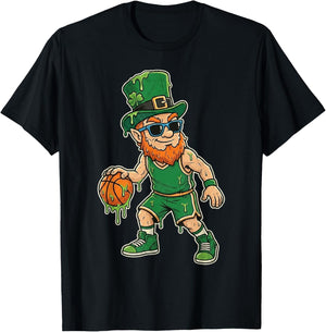 Funny St Patricks Day Leprechaun Playing Basketball Drip T-Shirt - T-Shirt | Black