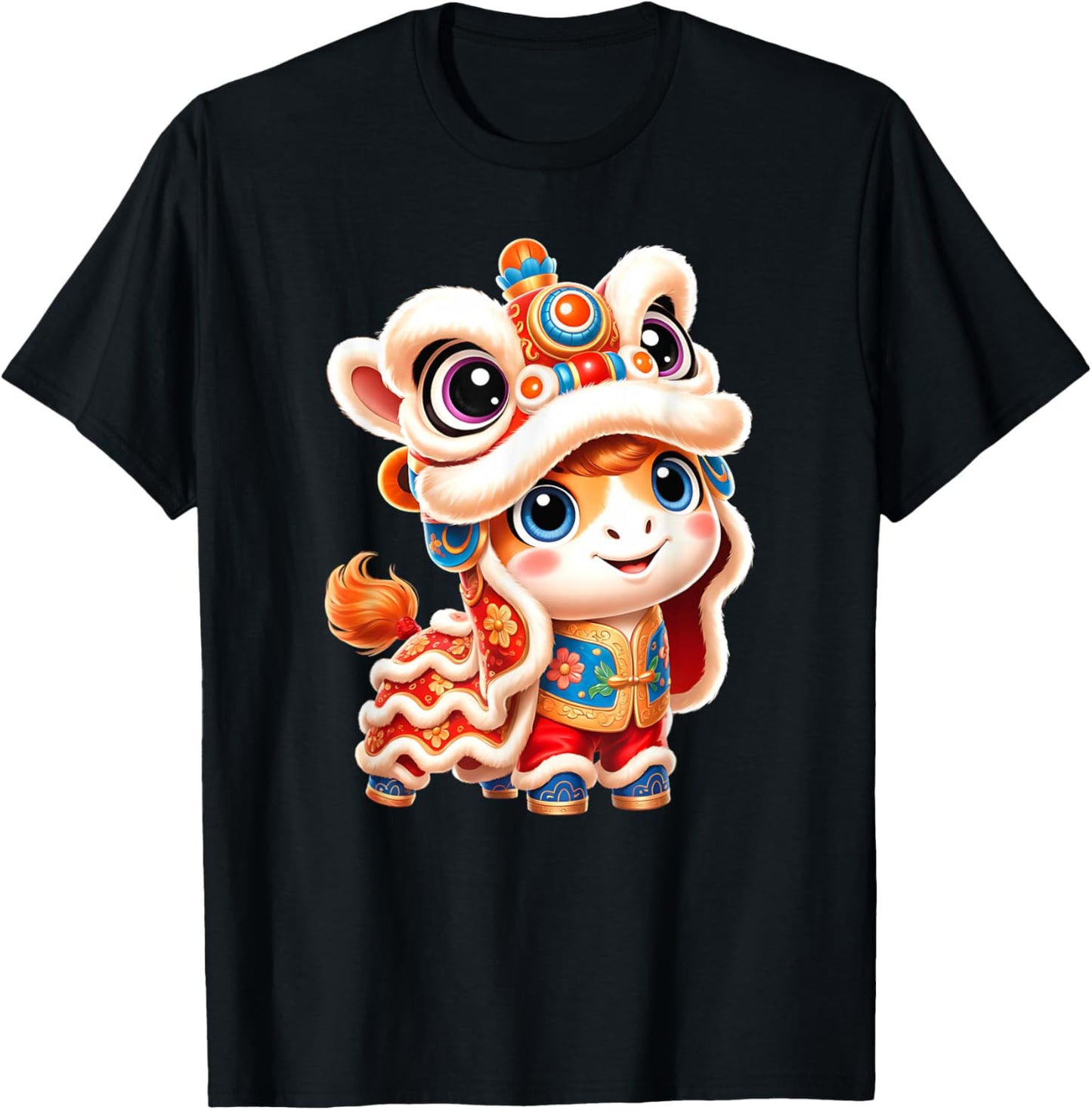 Chinese New Year Horse Lion CNY Dance Costume Celebration T-Shirt - T-Shirt | Black