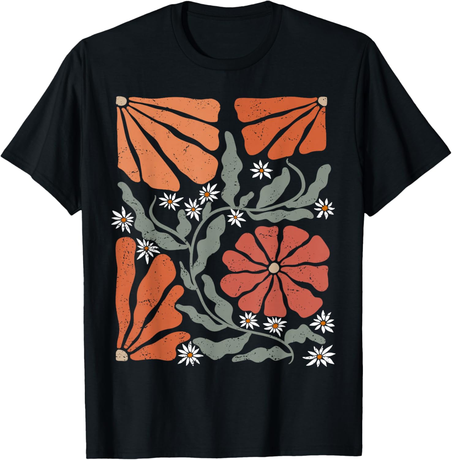 Floral Boho Matisse Daisy Flower Retro Botanical Wildflower T-Shirt - T-Shirt | Black