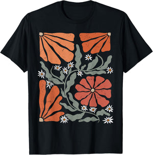 Floral Boho Matisse Daisy Flower Retro Botanical Wildflower T-Shirt - T-Shirt | Black