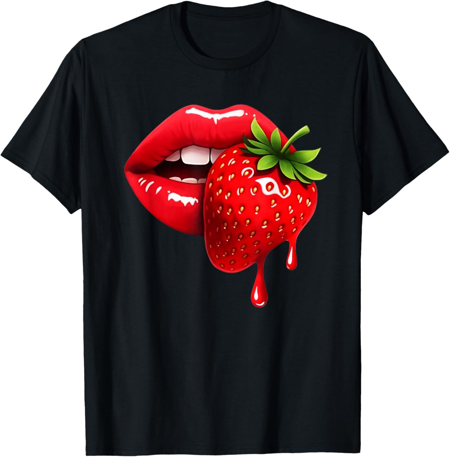 Strawberry Lips Glossy Red Pop Art T-Shirt - T-Shirt | Black