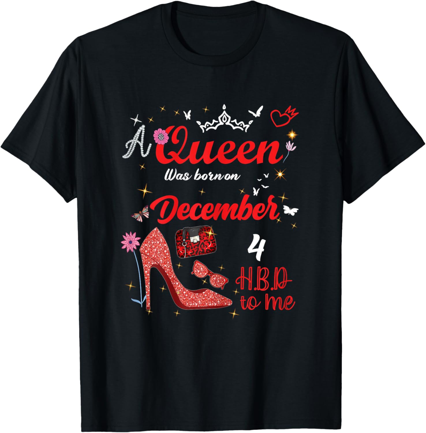 December 4 Birthday This Queen was Born on December 4th T-Shirt - T-Shirt | Black