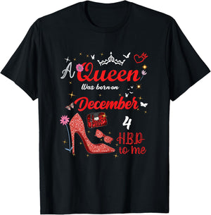 December 4 Birthday This Queen was Born on December 4th T-Shirt - T-Shirt | Black