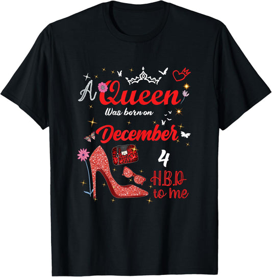 December 4 Birthday This Queen was Born on December 4th T-Shirt - T-Shirt | Black