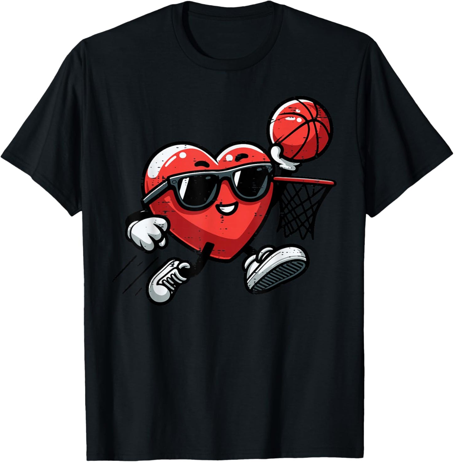 Valentines Day Basketball Heart Sunglasses Boys Kids Men T-Shirt - T-Shirt | Black