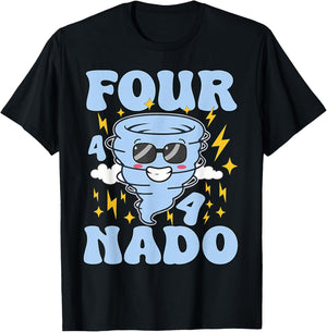 Four Nado Fournado 4th Birthday Tornado 4 Year Old Boys Kids T-Shirt - T-Shirt | Black