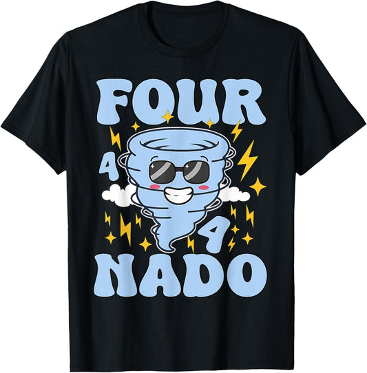 Four Nado Fournado 4th Birthday Tornado 4 Year Old Boys Kids T-Shirt - T-Shirt | Black