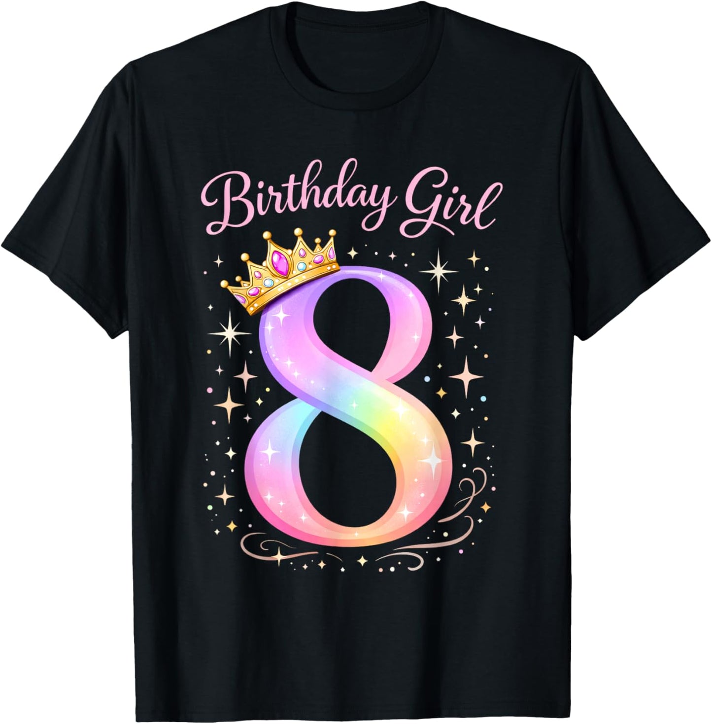 8th Birthday for Girls Eight 8 Year Old T-Shirt - T-Shirt | Black