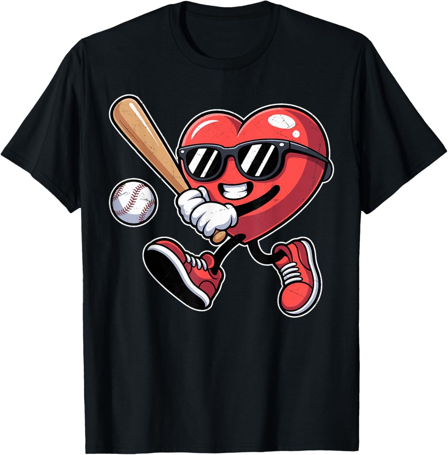 Valentines Day Heart Playing Baseball Boys Men Kids Girls T-Shirt - T-Shirt | Black