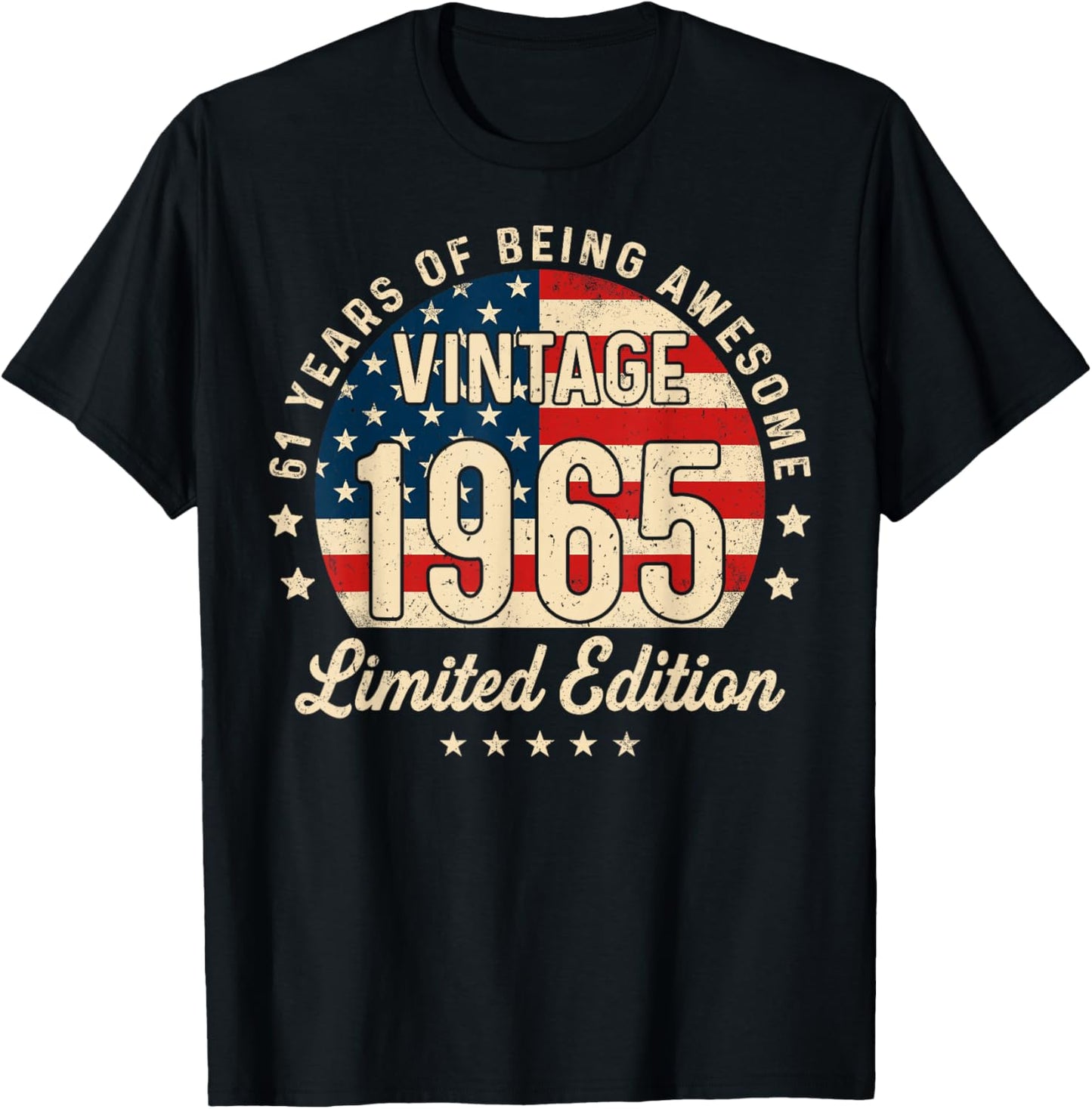 61st Birthday Vintage 1965 61 Year Old Gifts Men USA Flag T-Shirt - T-Shirt | Black