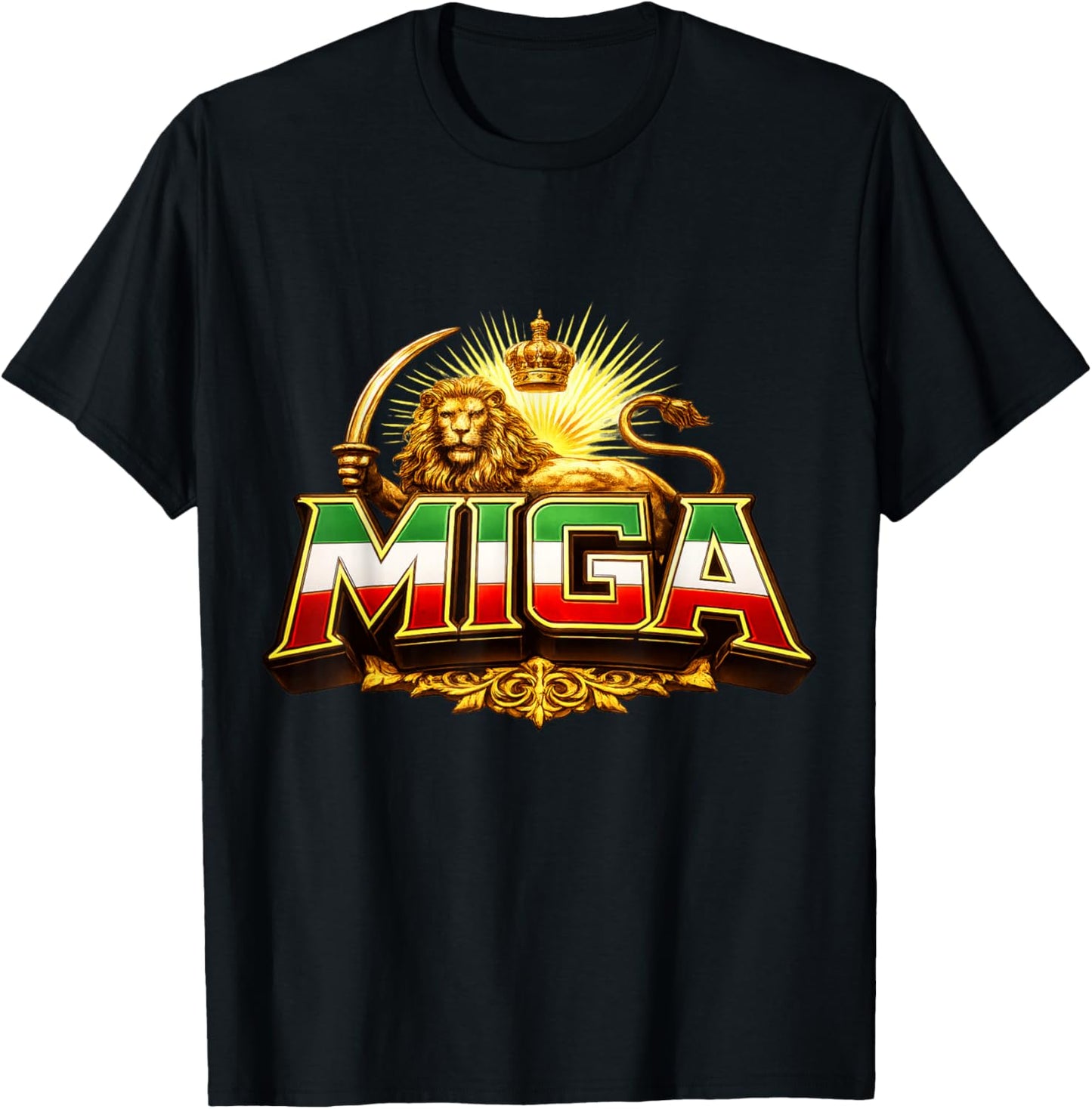 MIGA, Make Iran Great Again,Freedom,Pahlavi,Flag,Lion T-Shirt - T-Shirt | Black