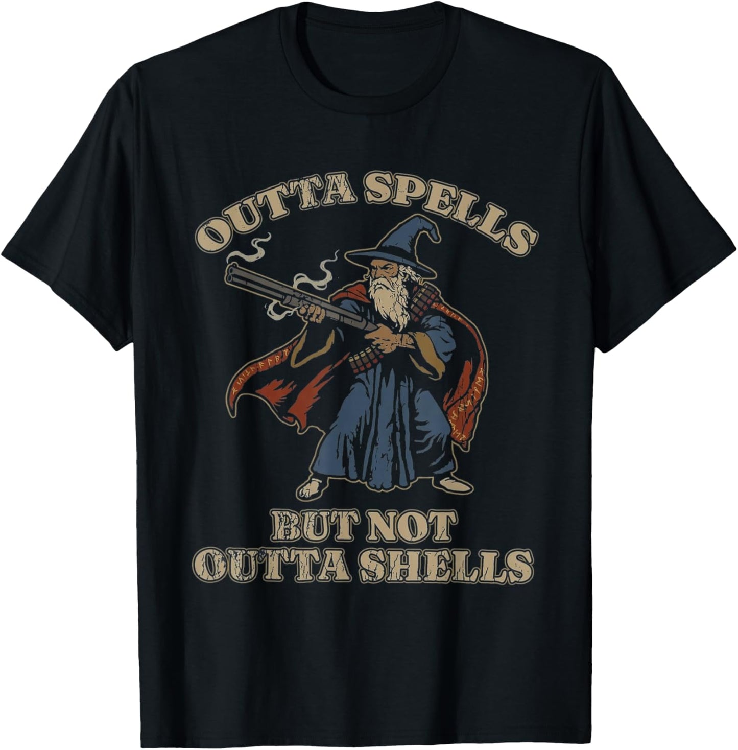 Funny Wizard Outta Spells Not Outta Shells Idea T-Shirt - T-Shirt | Black