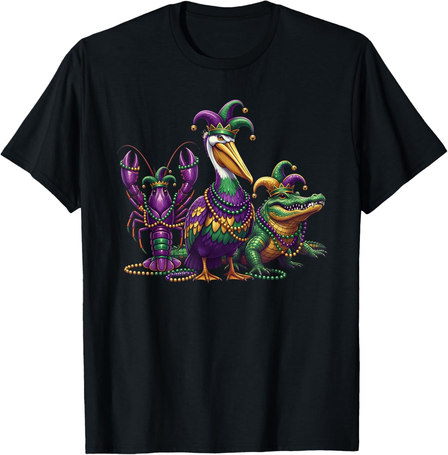 Alligator Crawfish Pelican Mardi Gras New Orleans Louisiana T-Shirt - T-Shirt | Black