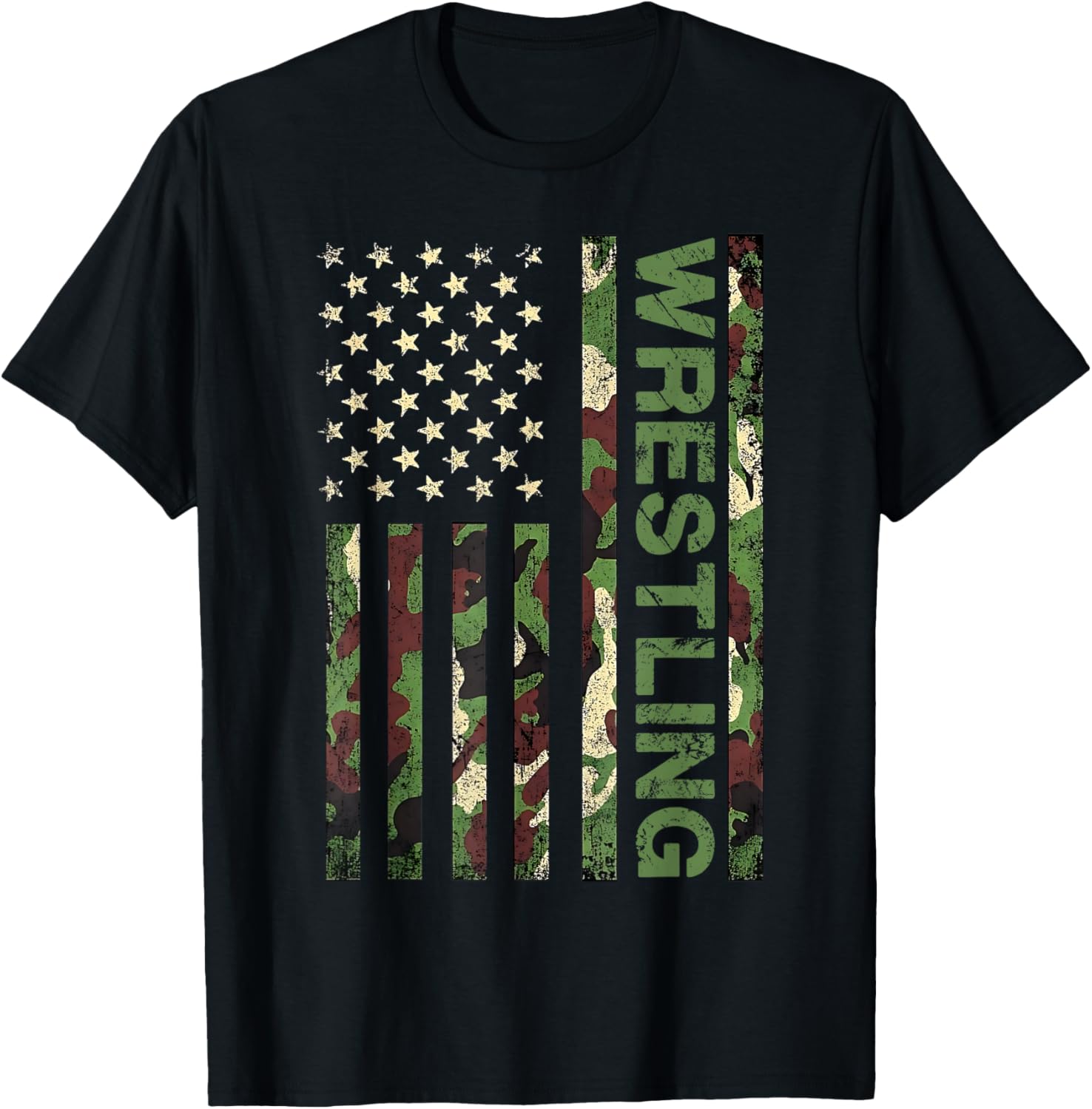 Wrestling Patriotic American US Flag Camo Wrestler T-Shirt - T-Shirt | Black