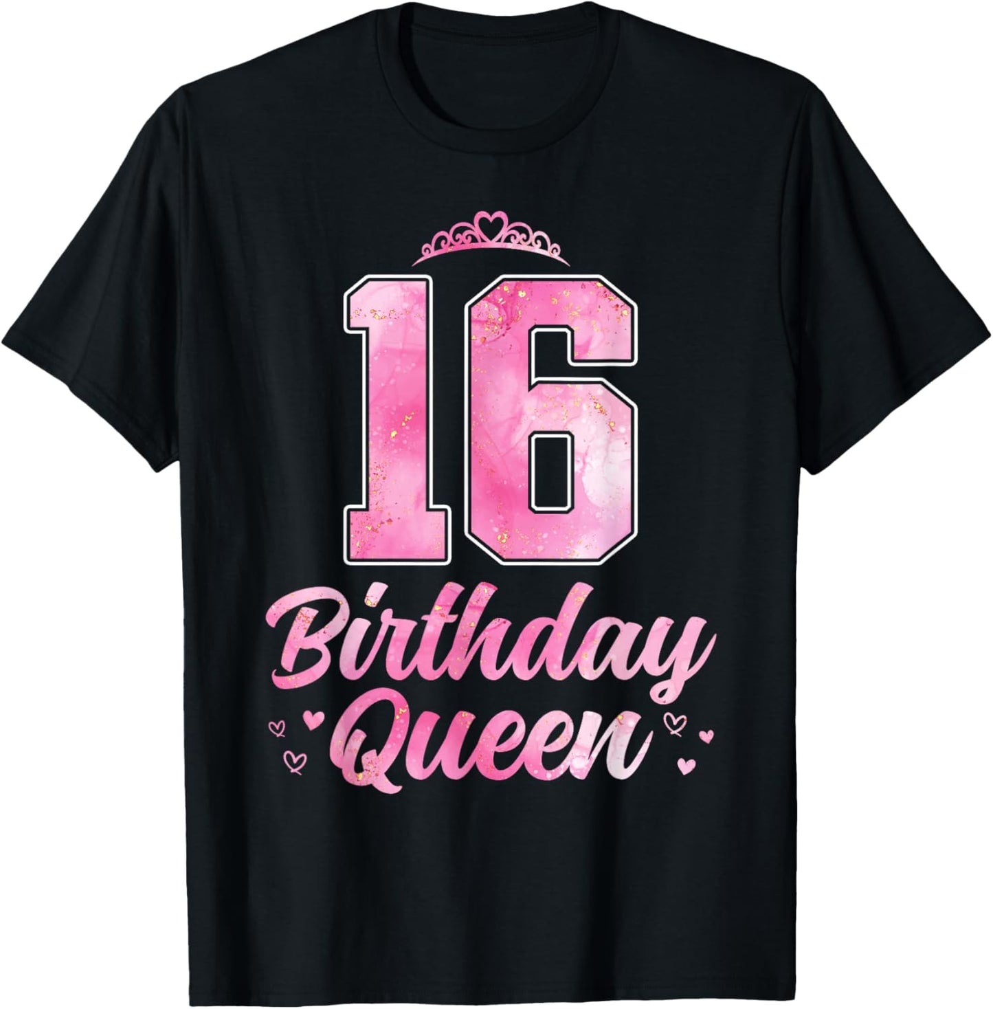 16th Birthday Queen Cute 16 Years Old Girls T-Shirt - T-Shirt | Black