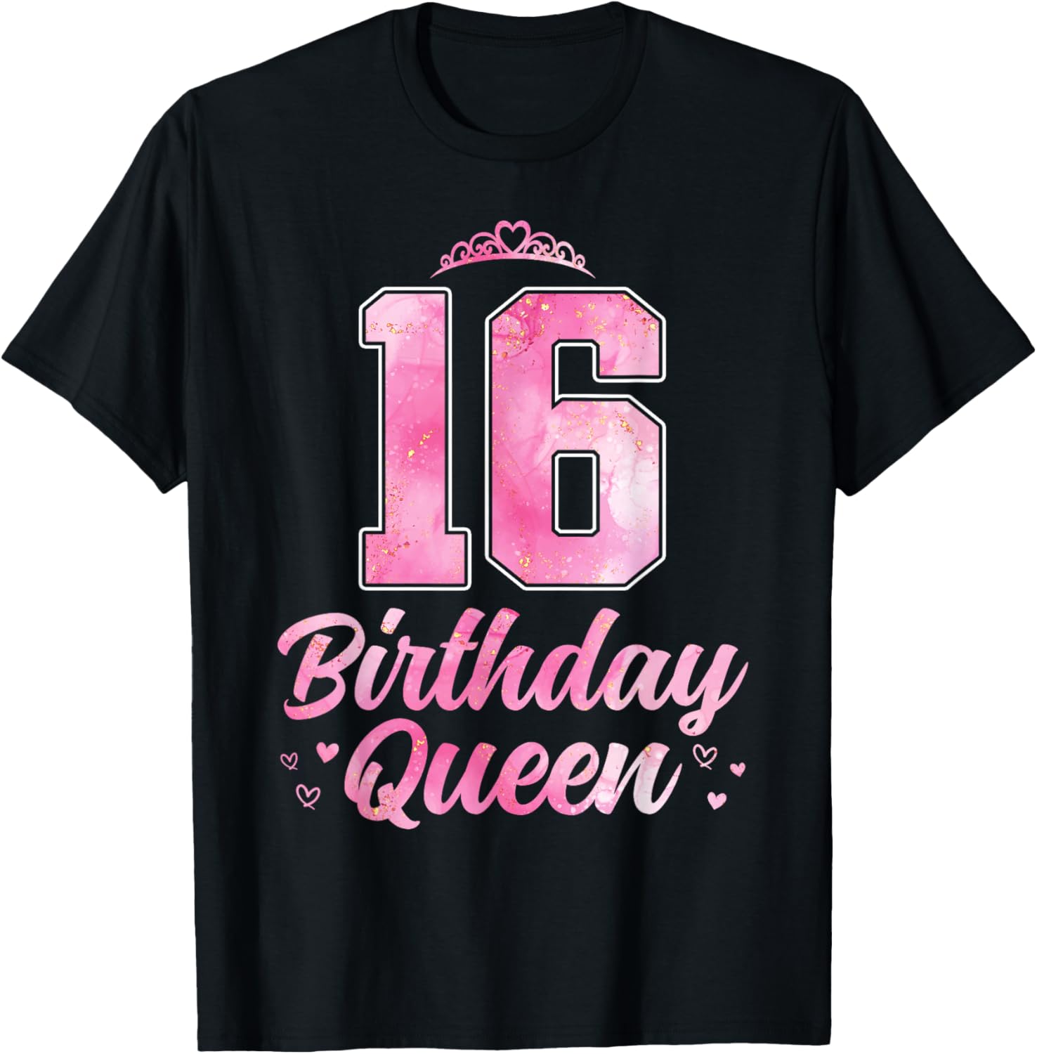 16th Birthday Queen Cute 16 Years Old Girls T-Shirt - T-Shirt | Black