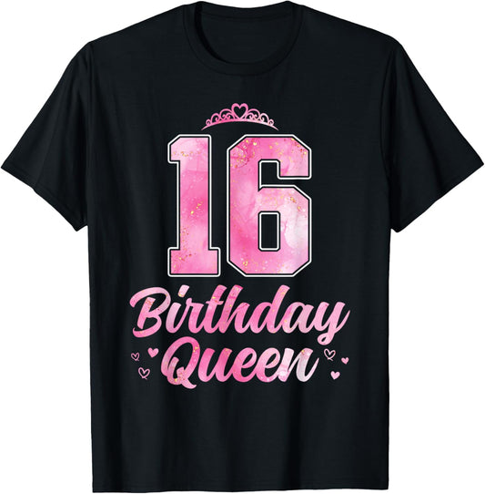16th Birthday Queen Cute 16 Years Old Girls T-Shirt - T-Shirt | Black