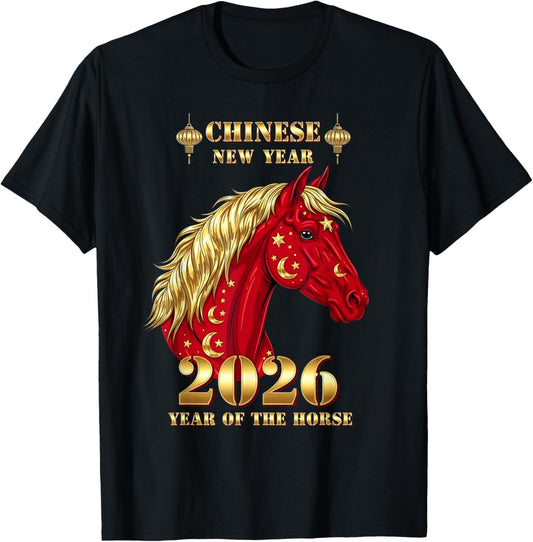 Chinese New Year 2026 Year The Horse Retro Elegant Art Men T-Shirt - T-Shirt | Black