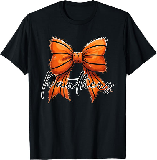 Panthers Basketball Mom Coquette Bow Game Day School Spirit T-Shirt - T-Shirt | Black