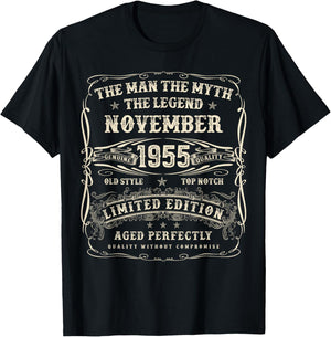 November 1955 70th Birthday Gifts 70 Year Old Bday T-Shirt - T-Shirt | Black
