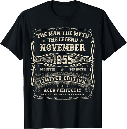November 1955 70th Birthday Gifts 70 Year Old Bday T-Shirt - T-Shirt | Black